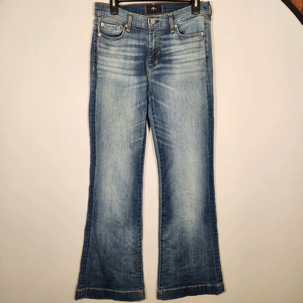 7 For All Mankind Mid Rise Dojo Flare Wide Leg Distressed Authentic Light 29 34 - Picture 6 of 16
